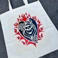 Image 3 of Reaper Tote Bag – Hand-Printed Grim Reaper Design on Durable Cotton