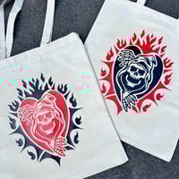 Image 1 of Reaper Tote Bag – Hand-Printed Grim Reaper Design on Durable Cotton