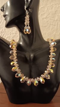 Image 1 of STUNNING PINK CRYSTAL TEARDROP NECKLACE AND EARRING SET