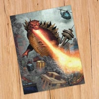Image 2 of  Red Kaiju Jigsaw Puzzle w/ Tin