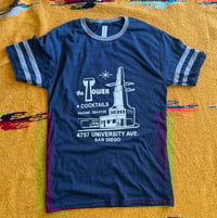 Indigo Heather Tower Bar Ringer with grey trim 