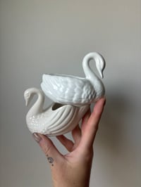 Image 1 of Pair of Mini Vintage Ceramic Swan Planters 