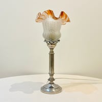 Image 1 of Lampe de chevet ancienne métal chromé et opaline tulipe bicolore - 1930