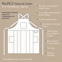 Image 3 of Pleated Linen Apron for Artists with Cross Back Straps and 3 pockets. No25:2