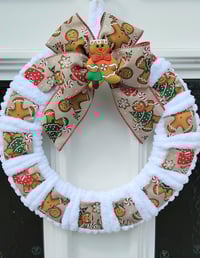 Image 2 of Gingerbreadman yarn wreath, Gingerbread door wreath, Gingerbread Christmas wall wreath