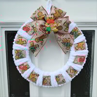 Image 1 of Gingerbreadman yarn wreath, Gingerbread door wreath, Gingerbread Christmas wall wreath