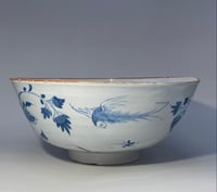 Image 2 of Eighteenth Century English Delftware Punch Bowl; Inscribed ‘Success to y Duke’