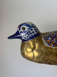 Image 1 of Vintage Tonala Brass & Ceramic Duck 
