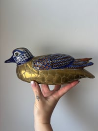 Image 2 of Vintage Tonala Brass & Ceramic Duck 