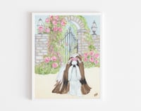 Shih Tzu Garden Gate Painting PRINT from Original Art
