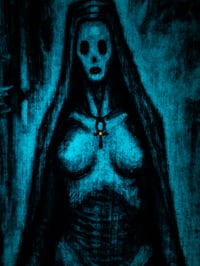 Image 3 of "The Divine Feminine" 6x12" Custom Framed Aqua Blue Glow in the Dark Painting