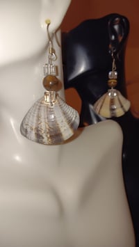 Image 2 of STRIPED SHELL EARRINGS WITH SWAROVSKI CUBES AND TIGER EYE BEADS
