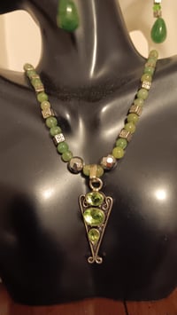 Image 4 of PERIDOT PENDANT W/EMERALD AND HEMATITE NECKLACE AND EARRING SET