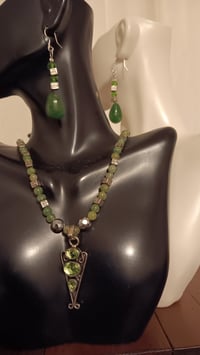 Image 2 of PERIDOT PENDANT W/EMERALD AND HEMATITE NECKLACE AND EARRING SET