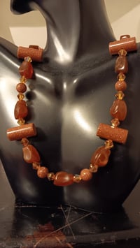 Image 3 of AMBER AND SUNSTONE BEADS WITH SWAROVSKI BICONE BEADS