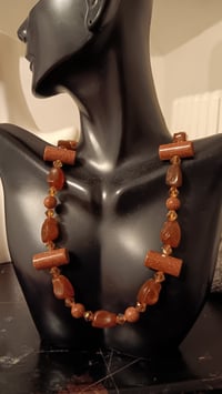Image 1 of AMBER AND SUNSTONE BEADS WITH SWAROVSKI BICONE BEADS