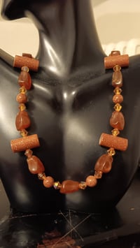 Image 4 of AMBER AND SUNSTONE BEADS WITH SWAROVSKI BICONE BEADS