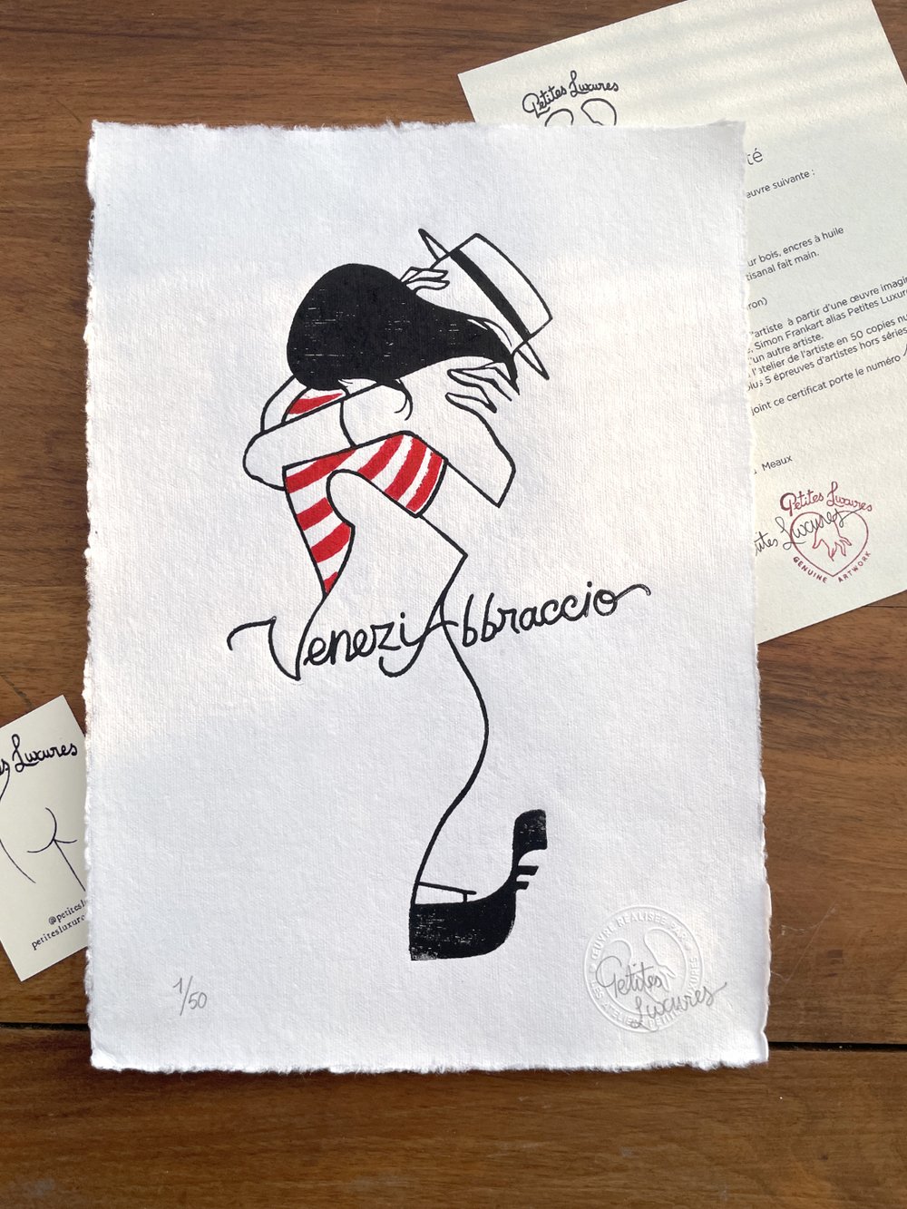 Image of "VeneziAbbraccio" handmade woodcut art print