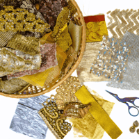 Image 1 of Metallic Fabric Snippets - Lace, Satin & Sari Trim
