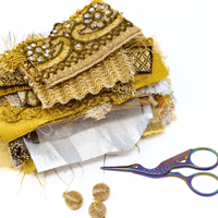 Image 3 of Metallic Fabric Snippets - Lace, Satin & Sari Trim