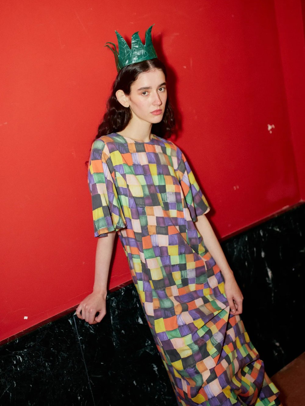 Image of 3-Vestido modal estampado Rainbow Plaid