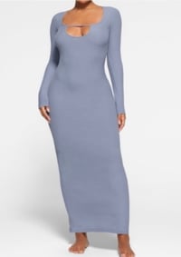 Image 1 of SKIMS- MAXI DRESS RIBBED LONG SLEEVE- BLUE