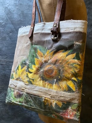 Image of one of a kind painting bag - sunflower