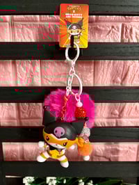 Image 2 of Hello kitty x Tmnt Kuromi keychain  with pink pompom 