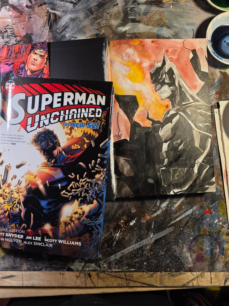Painted Batman B inside Superman Unchained hardcover (FREE SHIPPING)