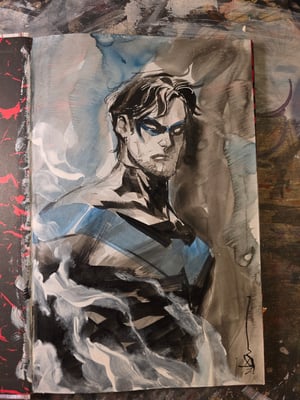Painted Nightwing B inside Batman Legacy Cowl hardcover (FREE SHIPPING)