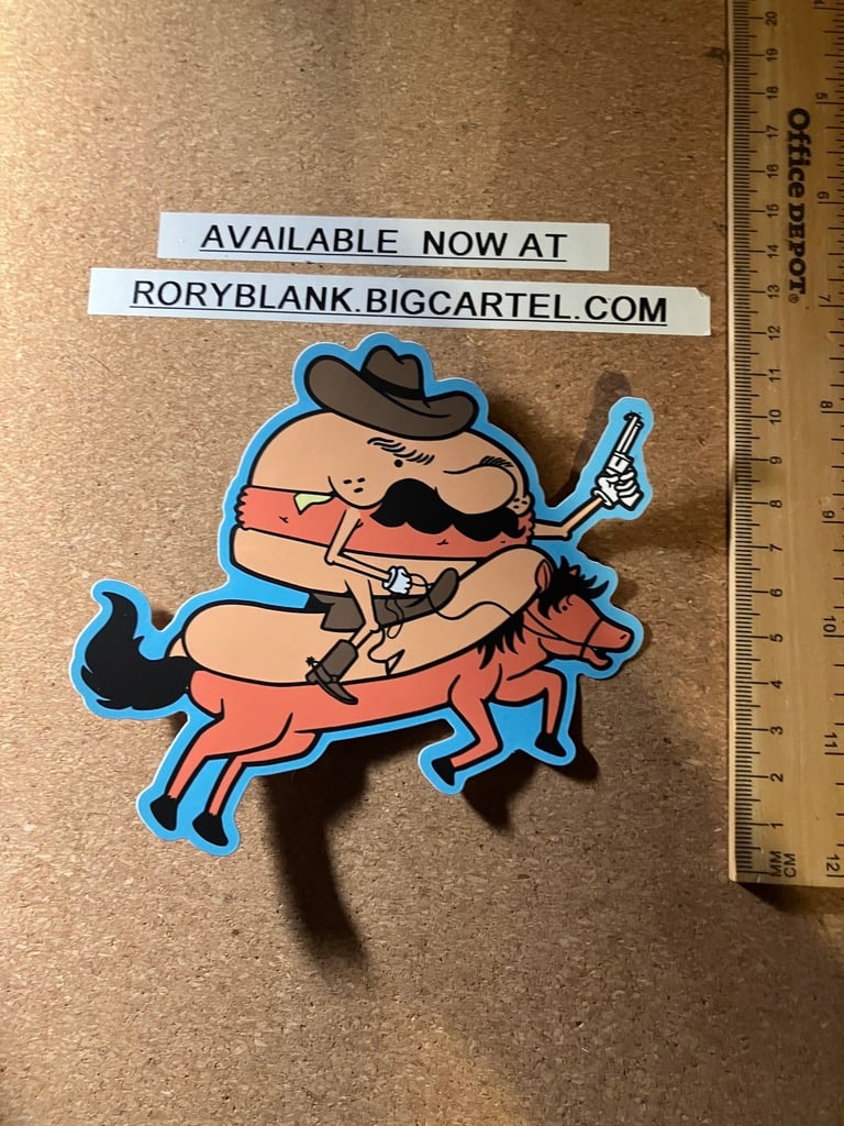 Image of hamburger cowboy sticker