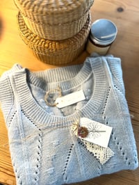 Image 3 of Knitted Sleeveless Sweater Vest Soft Gray/Light Blue Color