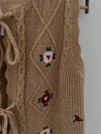 Image 2 of Lace Up Embroider Knit Vest Warm Beige