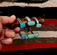 Image 1 of Triangle Hand Forged Sterling Cuff Bracelet with Iron Maiden Turquoise (thick width)