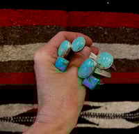 Image 3 of Triangle Hand Forged Sterling Cuff Bracelet with Iron Maiden Turquoise (thick width)