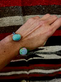 Image 4 of Triangle Hand Forged Sterling Cuff Bracelet with Blue Moon Turquoise (Thinner Width)