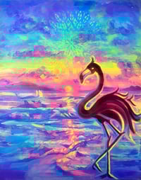 Image 1 of Neon Flamingo Sunset (Blacklight Reactive)