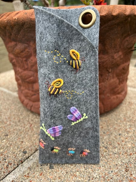 Image of Bees & Bugs Eyeglass Case Kit - You Will Need Garden of Embroidered Bugs book