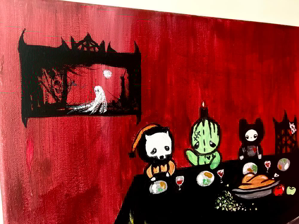 Image of Gothic Gibbies family dinner original painting 