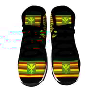 Image 1 of SageRule-Adult Universal High Top Leather Shoes- Black Hawaiian Sovereign Flag Print