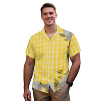 Image 1 of Men's Yellow Palaka and Monstera Printed Hawaiian Shirt