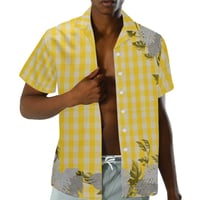 Image 6 of Men's Yellow Palaka and Monstera Printed Hawaiian Shirt