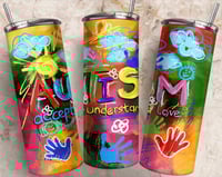 Image 1 of Tumbler-Autism 20oz Skinny Tumbler Wrap