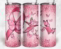 Image 1 of Tumbler-Butterfly Cancer Awareness 20oz skinny tumbler Wrap 