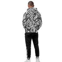 Image 2 of Men's Hoodie and Pant set- Black and White Triangle Tribal Print