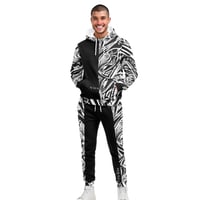 Image 1 of Men's Hoodie and Pant set- Black and White Triangle Tribal Print