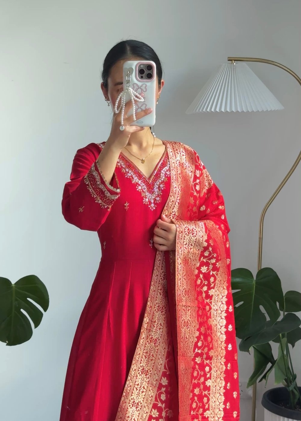 Image of Crimson three piece anarkari kurtha set 