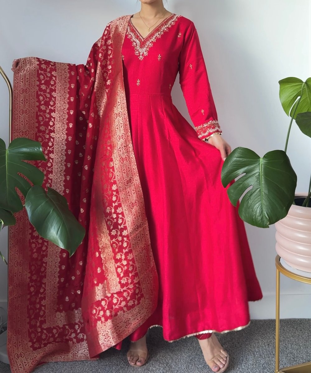 Image of Crimson three piece anarkari kurtha set 