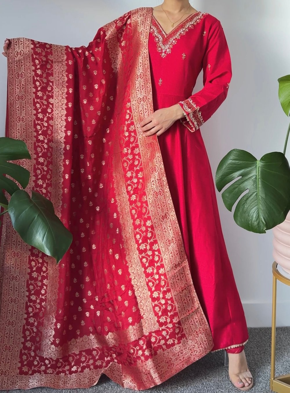 Image of Crimson three piece anarkari kurtha set 