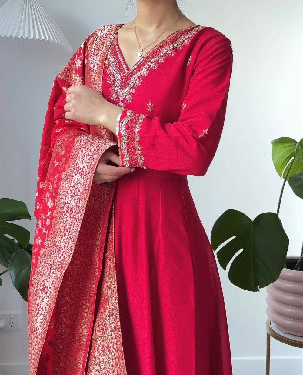 Image of Crimson three piece anarkari kurtha set 
